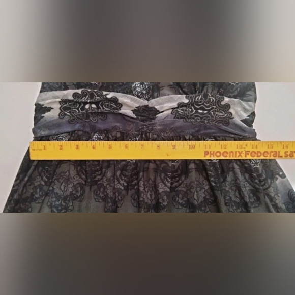 Women's Sundress Sz LG Black & Grey Geometric Pattern Boho Babydoll Dress Lagaci - Picture 5 of 10